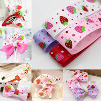 (1 หลา/ล็อต) 125mm พิมพ์สตรอเบอร์รี่ริบบิ้นผ้าซาติน Grosgrain งานแต่งงานตกแต่ง DIY Handmade Hair Bows อุปกรณ์เสริมหัตถกรรม-EDCNM SHOP