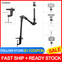 Andoer ST-01 Flexible Foldable Desk Mount Stand Metal Bracket with 14" Screw Ballhead Adapter 3kg Load Capacity for Fill Light