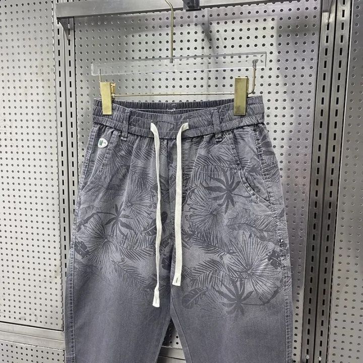 กางเกงยีนส์เสื้อผ้าผู้ชาย2023ฤดูร้อน-ฤดูใบไม้ร่วงบางเทรนด์พิมพ์ลายไล่ระดับสีกางเกง-haren-เข้าได้กับทุกชุดกางเกงยีนส์-mode-korea