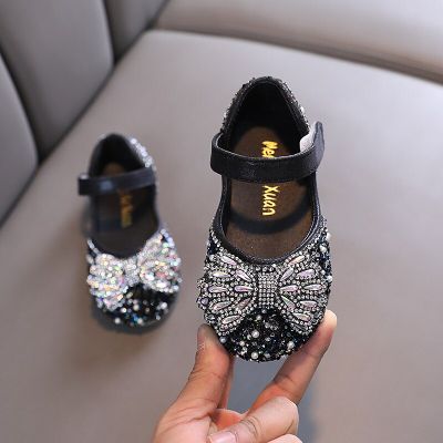 Little Girls Leather Shoes Childrens Rhinestone Bowtie Princess Dress Shoes Kids Casual Flats Party Show Shoes Size 21-36