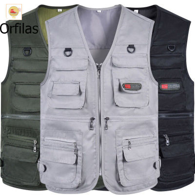 Orfilaเสื้อแจ็คเก็ตแขนกุด เสื้อกั๊กผู้ชายลําลอง, แจ็คเก็ตเสื้อกั๊กหลายกระเป๋า เสื้อแจ็คเก็ตซิป Men Tactical Vest เสื้อแจ็คเก็ตผู้ชาย XL-4XL!