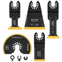 5ชิ้นใบเลื่อยไฟฟ้าระบบสั่นสะเทือนแบบ Bi-โลหะไทเทเนียมเคลือบใบเลื่อยขึ้นลงทนต่อการสึกหรออะแดปเตอร์ปะเก็นใบเลื่อยไฟฟ้าระบบสั่นสะเทือนใบเลื่อยสำหรับตัดโลหะ Domyhome