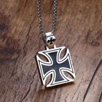 Fashion Personality Black Enamel Templar Cross Mens Pendant Necklace Jewelry Gift