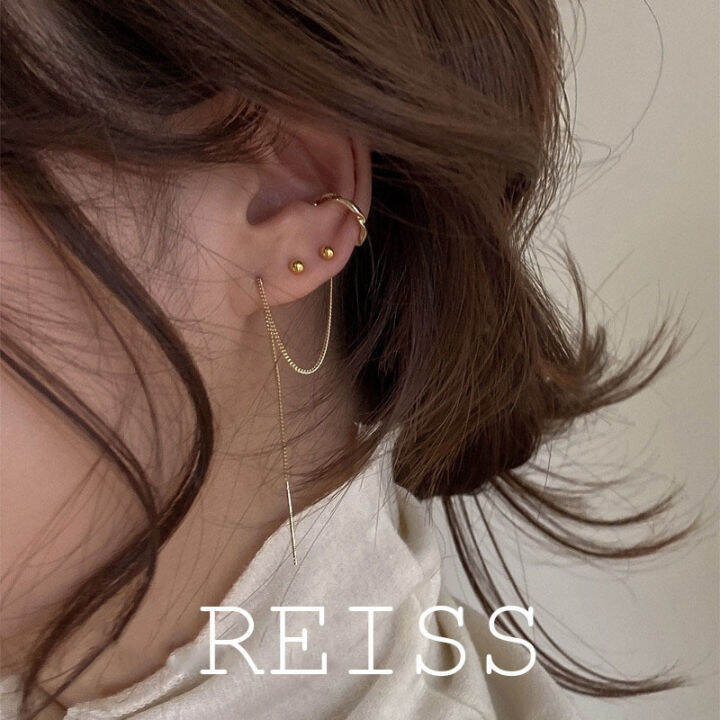 RAISS Simple Ear Cuffs Earrings Gold Long Tassel Chain Dangle Drop