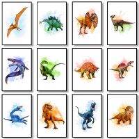 Jurassic ไดโนเสาร์สีน้ำสัตว์ Wall Art - Nordic โปสเตอร์และรูปภาพสำหรับตกแต่งห้องเด็ก-สไตล์ Kawaii น่ารัก