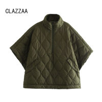 Clazzaa Fall Winter ashion Quilted Oversized Jacket Half Sleeves High Neck Warm Chic Cloak Style Coat Outfit Female