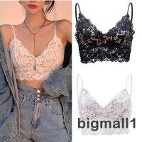 CODDVDSF Bigmall- เสื้อชั้นในสตรีสายคล้องสปาเก็ตตี้ลายดอกไม้ลูกไม้ Wirefree Bralette Longline