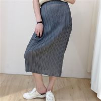 Summer new temperament miyake fold long pleated skirts leisure cultivate ones morality high elastic packet hip skirt one pace