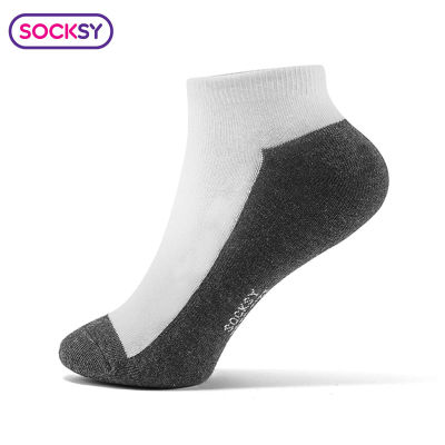 Socksy ของแท้ 100% แพ็ก 12 คู่ ถุงเท้านักเรียน สีขาวพื้นเทา ชาย หญิง ระดับข้อเท้า