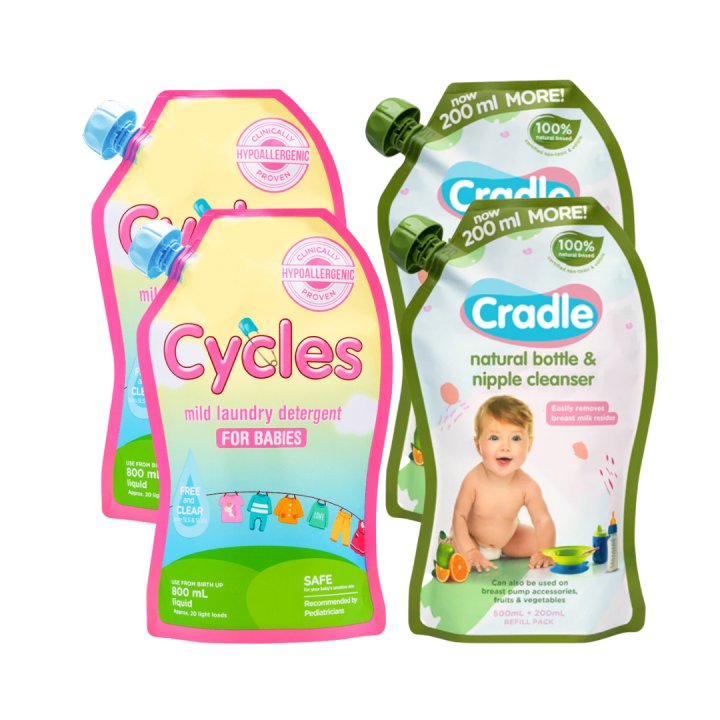 Bundle of 4 Cradle Natural Bottle Wash 700ml and Cycles Laundry Liquid Detergent 800ml Lazada PH