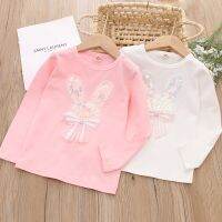 [COD] Childrens 2023 childrens autumn new girls T-shirt sequined bottoming bunny long-sleeved top with pure