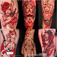 【YF】 12x19cm New 6Pcs/set Tattoo Stickers Japanese Ukiyo-e Geisha Ninja Design Arm Waterproof for Men and Women