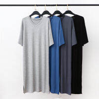 Modal Pajamas Home Clothes Mens Short-sleeved V-neck Mid-length Nightgown Loose Large Size Mens Cotton Bathrobe