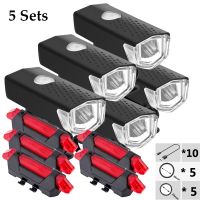 ☊✻❁ 5 Sets Bicycle Lights Taillight Portable 1200Mah Bike Light Front Headlight Rechargeable Cycling Flashlight Bike Accessories