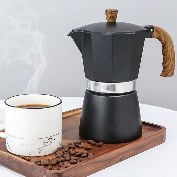 dgthe-latte-150มล-300มล-ด้ามไม้แก๊สไฟฟ้าเครื่องมือชงแบบวินเทจเครื่องชงเอสเพรสโซ่หม้ออุปกรณ์คาเฟ่
