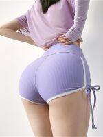 WOMENGAGA High Waist Sports Workout Shorts Women Bandage Shirring Skinny Hip Fitness Running Shorts Thin Summer Korean y 4XGK