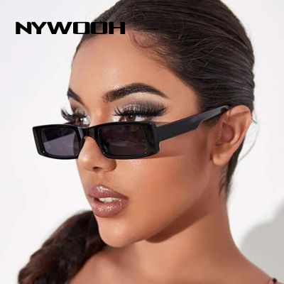 NYWOOH Vintage Small Sunglasses Women Men Retro Rectangle Sun Glasses Ladies Trendy Narrow Frame Green Eyewear UV400