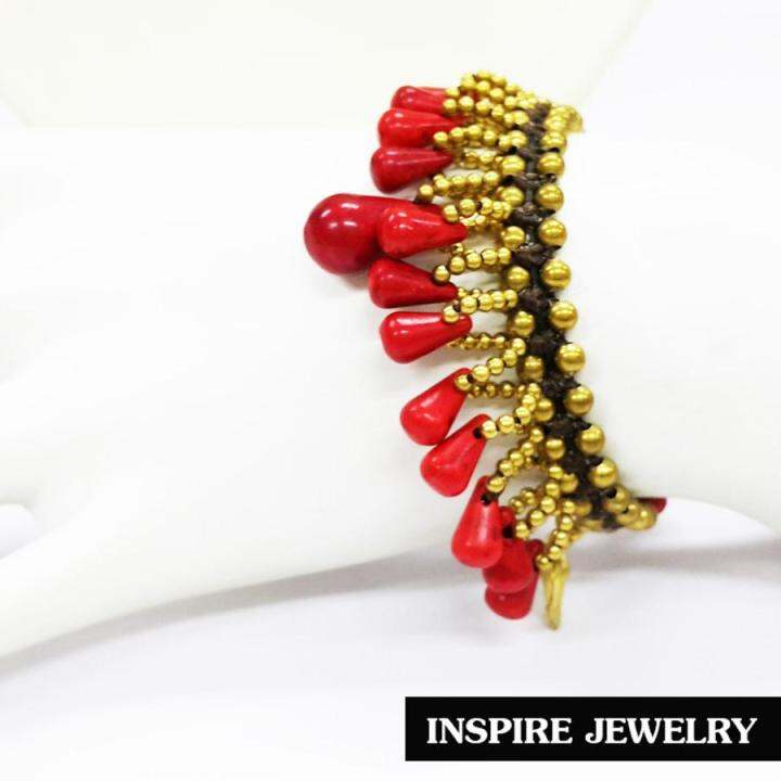 inspire-jewelry-ชุดเซ็ทสร้อยคอปะการัง-พร้อมสร้อยข้อมือปะการัง-ร้อยด้วยเชือกเทียนและอะไหล่ทองเหลือง-งานมือ-ปราณีต-งดงาม-มีคุณค่า-พร้อมถุงกำมะหยี่