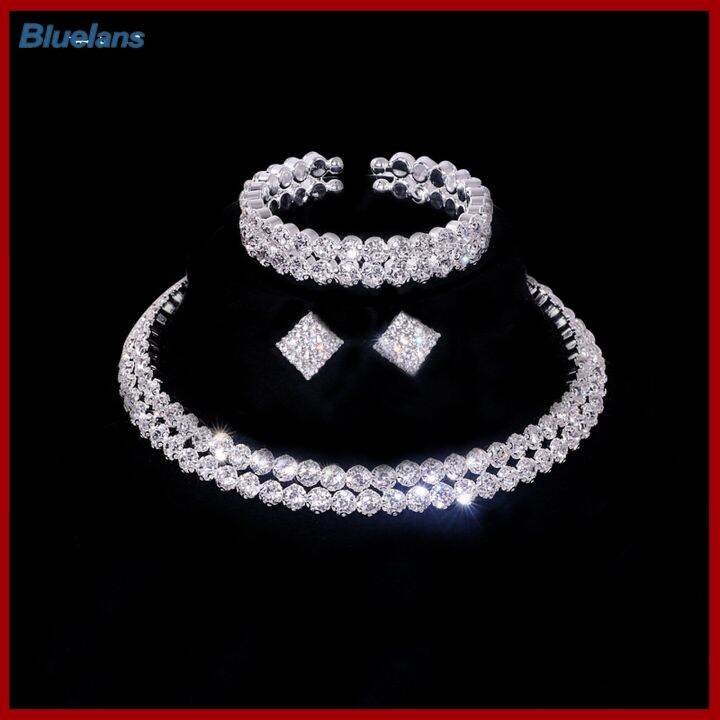 bluelans-ชุดเครื่องประดับพลอยเทียมหรูหรา1ชุดสำหรับผู้หญิงสร้อยคอโชกเกอร์คริสตัลเทียมเทียมสร้อยข้อมือเหมาะสำหรับงานแต่งงานของเจ้าสาว