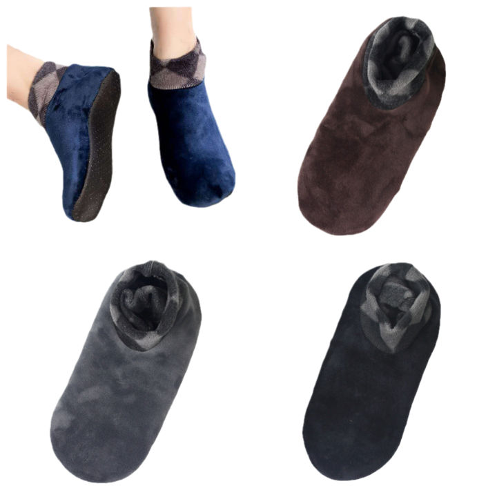 de-ถุงเท้ากันหนาวสำหรับผู้ชาย-ถุงเท้าผ้าฟลีซเนื้อนุ่มสำหรับใส่ในบ้านและอุ่น1คู่รองเท้าแตะกันลื่น