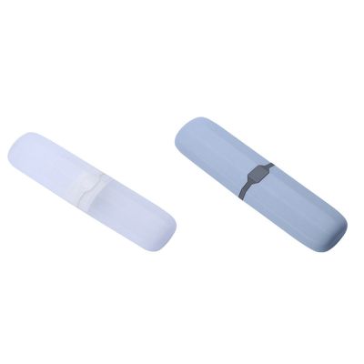 2x Toothbrush Case Stretchable Toothpaste Holder Container Anti Bacterial Adjustable Box Blue &amp; Transparent White