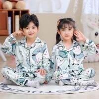 【Ready Stock】 ❍▨﹊ C22 Children Pajamas Boys Girls Long-Sleeved Autumn Medium Big Cardigan Lapel Suit