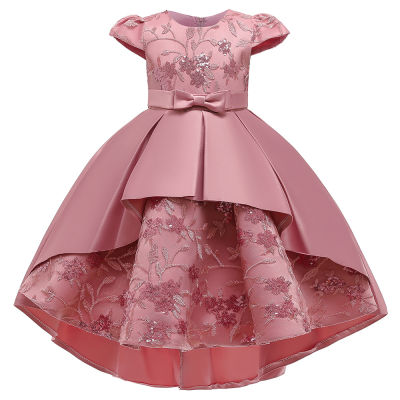 Girls dress  summer new Childrens dress girl embroidery tail dress lace big bow 3 to 10 years old Girls clothes