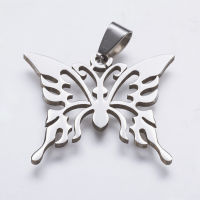 1pc 202 Stainless Steel Pendants Butterfly Stainless Steel Color 26.5x31.5x1.5mm Hole: 3.5x7mm