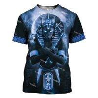 Summer top short sleeve round neck fashion standard t-shirt mens T-shape 3D stainless steel anubis pattern