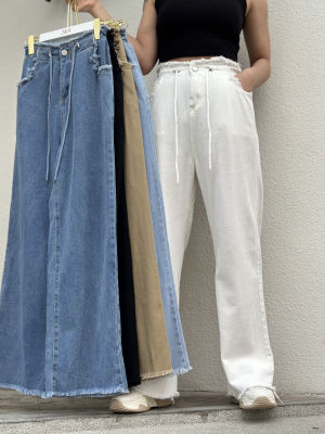 กางเกงยีนส์แฟชั่นเอวสูง ทรงขากระบอก กางเกงยีนส์ผู้หญิงฟรีไซส์ กางเกงยีนส์สไตล์เกาหลี