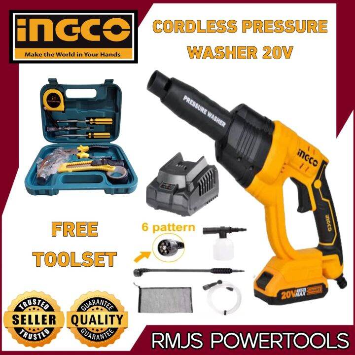 INGCO LithiumIon Cordless Pressure Washer 20V with Battery and Charger