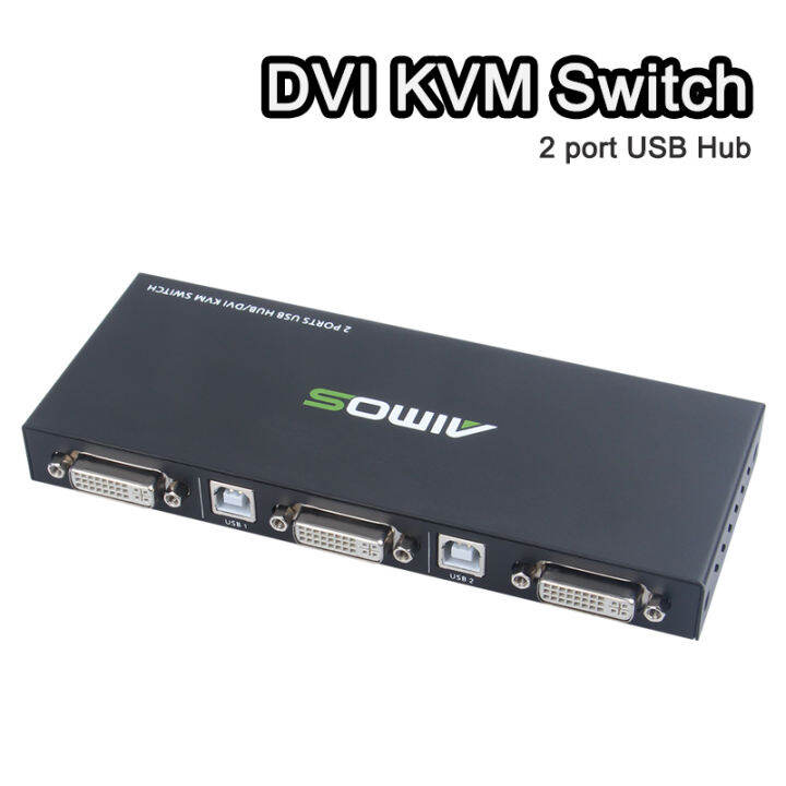 DVI KVM Switch 2x1 2 port USB Hub 2 in 1 out Sharing USB 2.0 monitor mouse keyboard for 2
