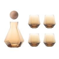 4Pcs Water Jug Set Household Light Luxury Crystal Glass Water Pitcher Cup Wooden Ball Cover Large-Capacity Boiled Water Cold