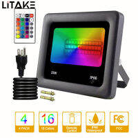 LITAKE โคมไฟสปอตไลท์ไฟส่องน้ำท่วม RGB กลางแจ้งกันน้ำสะท้อนโปรเจ็คเตอร์ LED เปลี่ยนสีได้7สี AC85-265V 25W