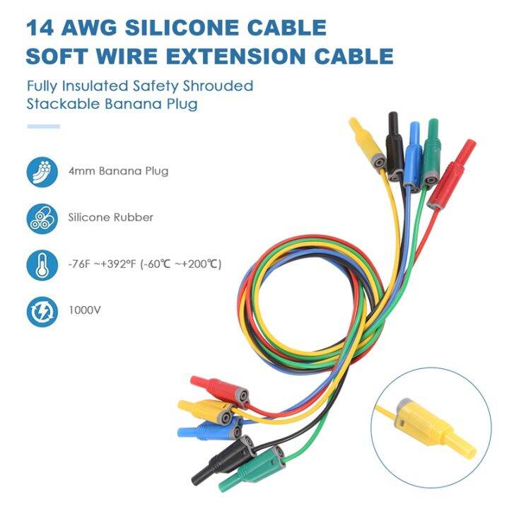 5pcs-banana-plug-silicone-test-leads-4mm-fully-insulated-safety-shrouded-stackable-banana-plug-soft-wire-extension-cable