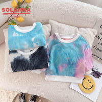 SOLANNA เสื้อผ้าเด็กผญ เสื้อแขนยาวเด็ก ดีไซน์การมัดย้อมแฟชั่นเกาหลี เสื้อยืดแขนยาวแบบบางสำหรับเด็ก23911