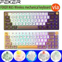 FEKER IK65คีย์บอร์ดแบบกลไกบลูทูธไร้สายผ่านทางสวิตช์กล่องกุญแจหมวกสลับร้อน2.4G RGB Matcha Panda Kailh แป้นพิมพ์สวิตช์