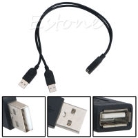 ใหม่USB 2.0หญิงถึง2คู่แจ็คY Splitterสายฮับสายอะแดปเตอร์26ซม.