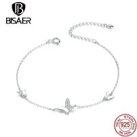 BISAER celets Genuine 100 925 Sterling Silver Butterfly Bright CZ Original celet For Women Silver Jewelry Gift HSB197