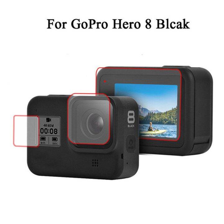 เคสซิลิโคนป้องกันสำหรับ-gopro-hero-8กระจกนิรภัยสีดำอุปกรณ์ป้องกันหน้าจอเลนส์ติดฟิล์มฝาปิดสำหรับ-go-pro-8