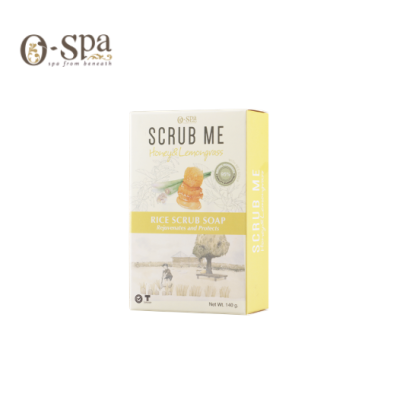 O-Spa Natural SCRUB ME Rice Scrub Soap - Honey&amp;Lemongrass 140g โอสปา สบู่สครับเม็ดข้าว กลิ่นน้ำผึ้งและตะไคร้ ขนาด 140g