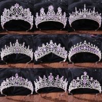 ✽◎✔ Silver Color Fashion Purple Lilac Crystal Rhinestone Tiara Crowns Queen Kings Princess Wedding Hair Accessories Bridal Diadems