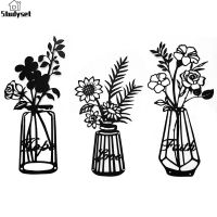 Studyset IN stock 3pcs Metal Flowers Vase Hanging Wall Sculpture Faith Love Hope Wall Art Decor For Living Room Bathroom Bedroom