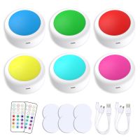 3/6Pack RGBW USB Charge LED Puck Lights 16 Colors Dimmable Wireless Under Cabinet Lights For Shelf Kitchen Closet Night Lamp