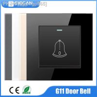 86 Type Standard Tempered Glass Panel Universal 16A AC110-250V Wall Push Button Door Bell Switch Wired Hotel Home Doorbell