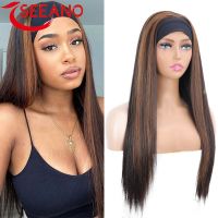 【jw】✹ SEEANO Synthetic Womens Headband Wigs Mixed Blonde Straight Hair Band Wig New Fashion Headwraps