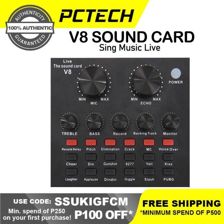 【Cash sa paghahatid】 V8 Sound Card Audio Mixer USB External Sound Card Headset Microphone Live