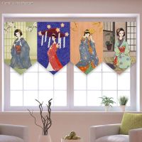 Japanese Style Fabric Pennant Curtain Japanese Material Shop Door Head Decoration Hanging Curtain Kimono Ladies Picture Short Curtain Velcro Half Curtain