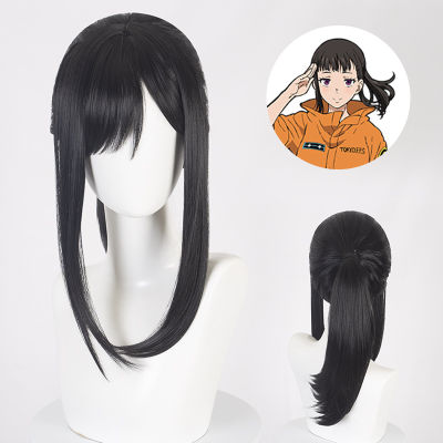 Fire Force Maki Oze Wig Cosplay Women Black Hair Fluffy Hairpiece Heat Resistant Synthetic Hair Halloween