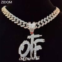 Men Women Hip Hop ONLY THE FAMILY Letters Pendant Necklace with 13mm Miami Cuban Chain Iced Out Bling HipHop Necklaces Jewelry